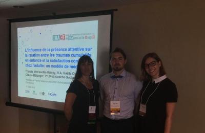 Francis Morissette-Harvey (Ph.D. Student), Dre Natacha Godbout and Gaëlle Cyr (Ph.D. student) at the International Family Violence and Child Victimization Research Conference (IFVCVRC) 2018, in Porthmouth, New Hampshire (USA).