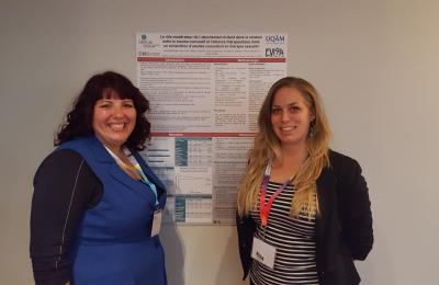 Roxanne Bolduc (étudiante M.A.) et Anne-Julie Lafrenaye-Dugas (étudiante Ph.D.) lors du premier colloque de l'Ordre Professionnel des Sexologues du Québec (OPSQ) 2016